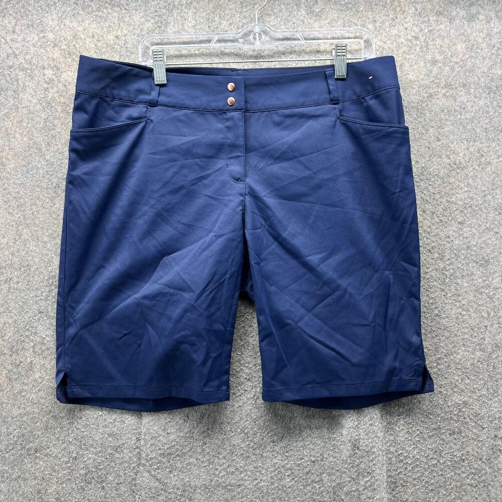 Adidas Shorts Women 14 Blue Navy Chino Flat Front Athletic Polyester Stretch